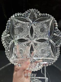 8 Bowl, American brilliant Period Cut glass Crystal Engraved Vessica & Hobstars