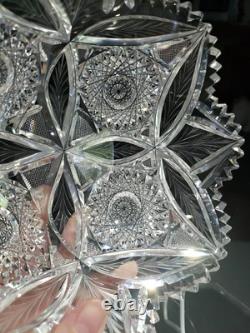 8 Bowl, American brilliant Period Cut glass Crystal Engraved Vessica & Hobstars