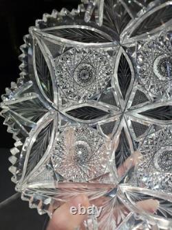 8 Bowl, American brilliant Period Cut glass Crystal Engraved Vessica & Hobstars