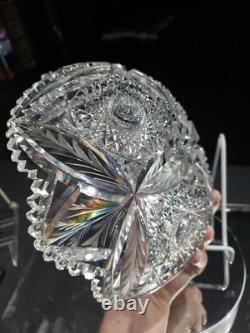 8 Bowl, American brilliant Period Cut glass Crystal Engraved Vessica & Hobstars