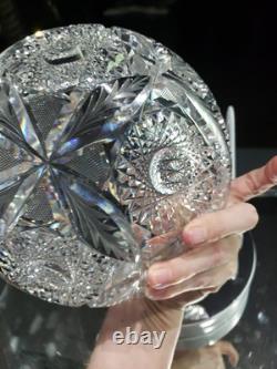 8 Bowl, American brilliant Period Cut glass Crystal Engraved Vessica & Hobstars