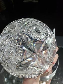 8 Bowl, American brilliant Period Cut glass Crystal Engraved Vessica & Hobstars