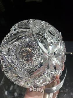 8 Bowl, American brilliant Period Cut glass Crystal Engraved Vessica & Hobstars