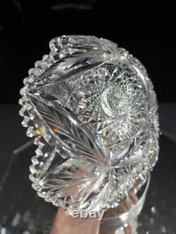 8 Bowl, American brilliant Period Cut glass Crystal Engraved Vessica & Hobstars