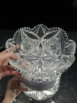 8 Bowl, American brilliant Period Cut glass Crystal Engraved Vessica & Hobstars