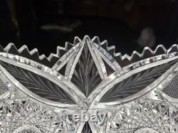 8 Bowl, American brilliant Period Cut glass Crystal Engraved Vessica & Hobstars