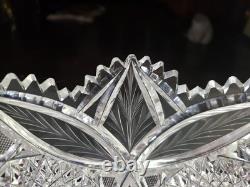 8 Bowl, American brilliant Period Cut glass Crystal Engraved Vessica & Hobstars
