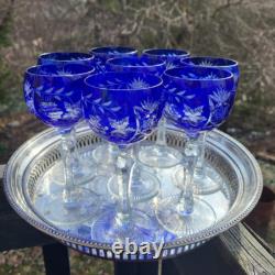 8 COBALT CUT TO CLEAR Nachtmann WINE CRYSTAL GLASS GOBLETS 6.5 H Flawless