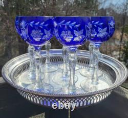8 COBALT CUT TO CLEAR Nachtmann WINE CRYSTAL GLASS GOBLETS 6.5 H Flawless