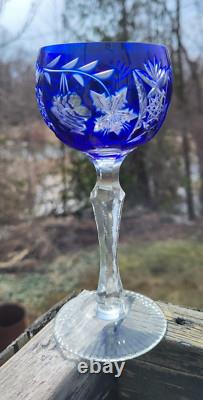 8 COBALT CUT TO CLEAR Nachtmann WINE CRYSTAL GLASS GOBLETS 6.5 H Flawless