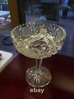 8 COMPOTE American brilliant Period Cut glass Crystal Hobstar Rose Geometric