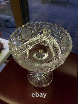 8 COMPOTE American brilliant Period Cut glass Crystal Hobstar Rose Geometric
