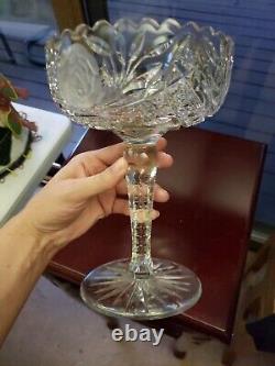 8 COMPOTE American brilliant Period Cut glass Crystal Hobstar Rose Geometric