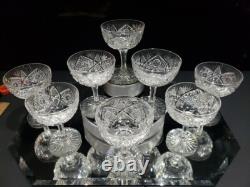 (8) Champagne Glasses, American Brilliant Period Cut Glass Crystal Hoare Monarch
