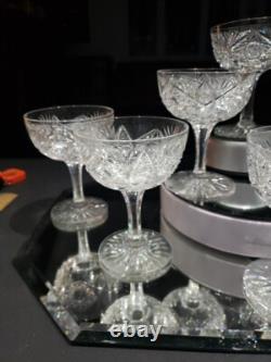 (8) Champagne Glasses, American Brilliant Period Cut Glass Crystal Hoare Monarch