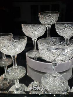 (8) Champagne Glasses, American Brilliant Period Cut Glass Crystal Hoare Monarch