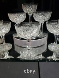(8) Champagne Glasses, American Brilliant Period Cut Glass Crystal Hoare Monarch