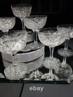 (8) Champagne Glasses, American Brilliant Period Cut Glass Crystal Hoare Monarch