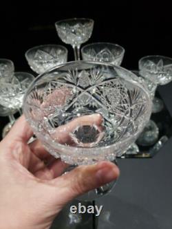 (8) Champagne Glasses, American Brilliant Period Cut Glass Crystal Hoare Monarch