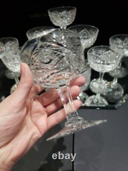 (8) Champagne Glasses, American Brilliant Period Cut Glass Crystal Hoare Monarch