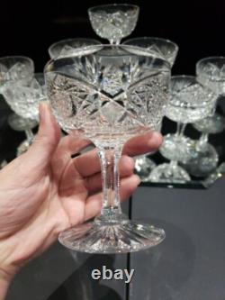 (8) Champagne Glasses, American Brilliant Period Cut Glass Crystal Hoare Monarch