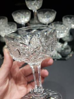 (8) Champagne Glasses, American Brilliant Period Cut Glass Crystal Hoare Monarch