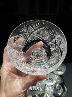 (8) Champagne Glasses, American Brilliant Period Cut Glass Crystal Hoare Monarch