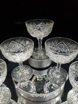 (8) Champagne Glasses, American Brilliant Period Cut Glass Crystal Hoare Monarch