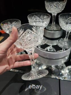 (8) Champagne Glasses, American Brilliant Period Cut Glass Crystal Hoare Monarch