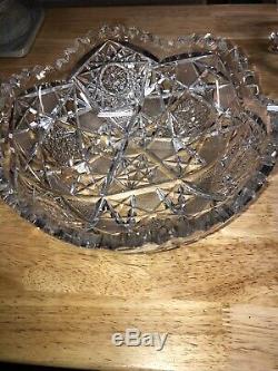 8 Inch Large Antique Brilliant period HAWKS PATERN 1 Cut Glass Crystal Bowl