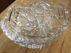 8 Inch Large Antique Brilliant period HAWKS PATERN 1 Cut Glass Crystal Bowl