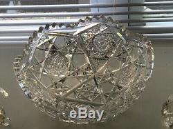 8 Inch Large Antique Brilliant period HAWKS PATERN 1 Cut Glass Crystal Bowl