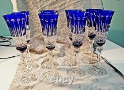 8 Lot AJKA King Louis Cobalt Blue Cased Cut to Clear Champagne Flute 9 5/8