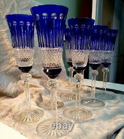 8 Lot AJKA King Louis Cobalt Blue Cased Cut to Clear Champagne Flute 9 5/8