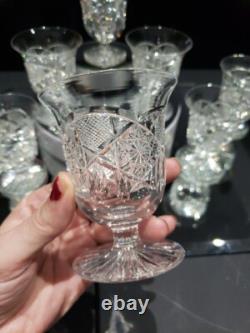 (8) Rare Oyster Cocktail Glasses American Brilliant Cut Crystal Bergen Glenwood