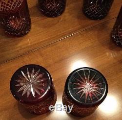 8 Red Cut To Clear Cocktail Highball 8oz. Crystal Tumblers Glasses