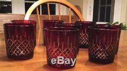 8 Red Cut To Clear Cocktail Highball 8oz. Crystal Tumblers Glasses