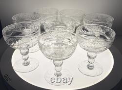 8 Signed Webb English Cut Glass Rock Crystal Champagnes Amazing Cutting