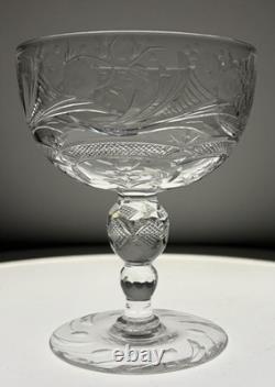 8 Signed Webb English Cut Glass Rock Crystal Champagnes Amazing Cutting