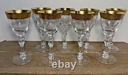 8 Tiffin Cut Crystal Wine Glasses EVENING REFLECTION Gold Encrusted SIGNED