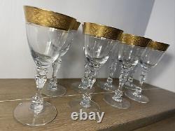 8 Tiffin Cut Crystal Wine Glasses EVENING REFLECTION Gold Encrusted SIGNED