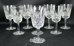 8 WATERFORD Cut Crystal LISMORE Water GOBLETS Signed STEMS 7 tall