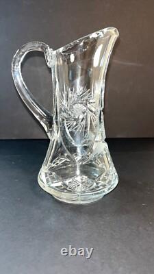 8 in CRYSTAL Cut Glass AMERICAN BRILLIANT PERIOD DEEP WATER PITCHER Swirls Star