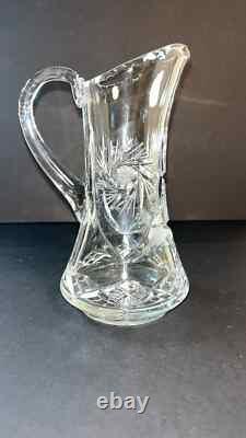 8 in CRYSTAL Cut Glass AMERICAN BRILLIANT PERIOD DEEP WATER PITCHER Swirls Star