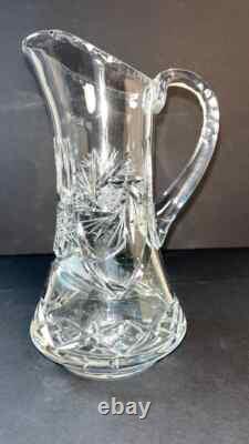 8 in CRYSTAL Cut Glass AMERICAN BRILLIANT PERIOD DEEP WATER PITCHER Swirls Star
