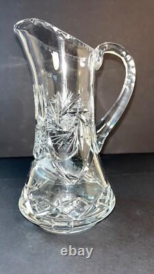 8 in CRYSTAL Cut Glass AMERICAN BRILLIANT PERIOD DEEP WATER PITCHER Swirls Star