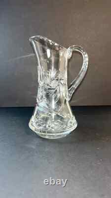 8 in CRYSTAL Cut Glass AMERICAN BRILLIANT PERIOD DEEP WATER PITCHER Swirls Star