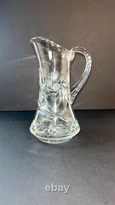 8 in CRYSTAL Cut Glass AMERICAN BRILLIANT PERIOD DEEP WATER PITCHER Swirls Star