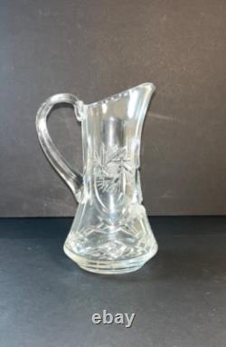 8 in CRYSTAL Cut Glass AMERICAN BRILLIANT PERIOD DEEP WATER PITCHER Swirls Star
