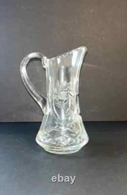 8 in CRYSTAL Cut Glass AMERICAN BRILLIANT PERIOD DEEP WATER PITCHER Swirls Star